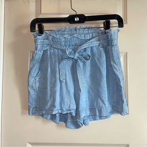 Flowy paper bag style denim shorts